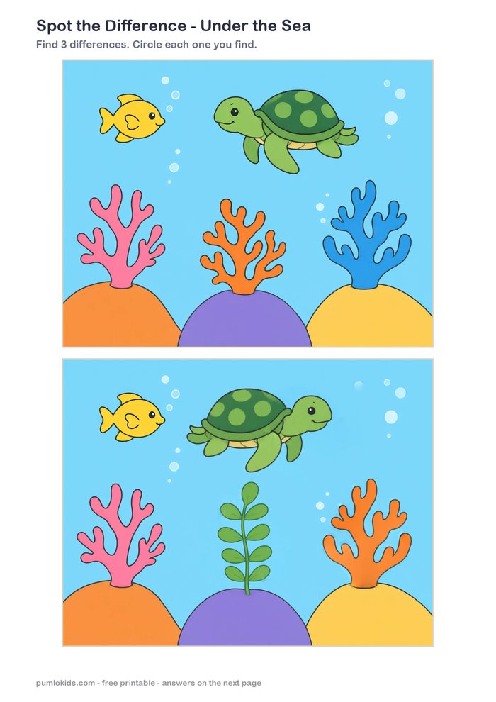 Under the Sea printable, page one