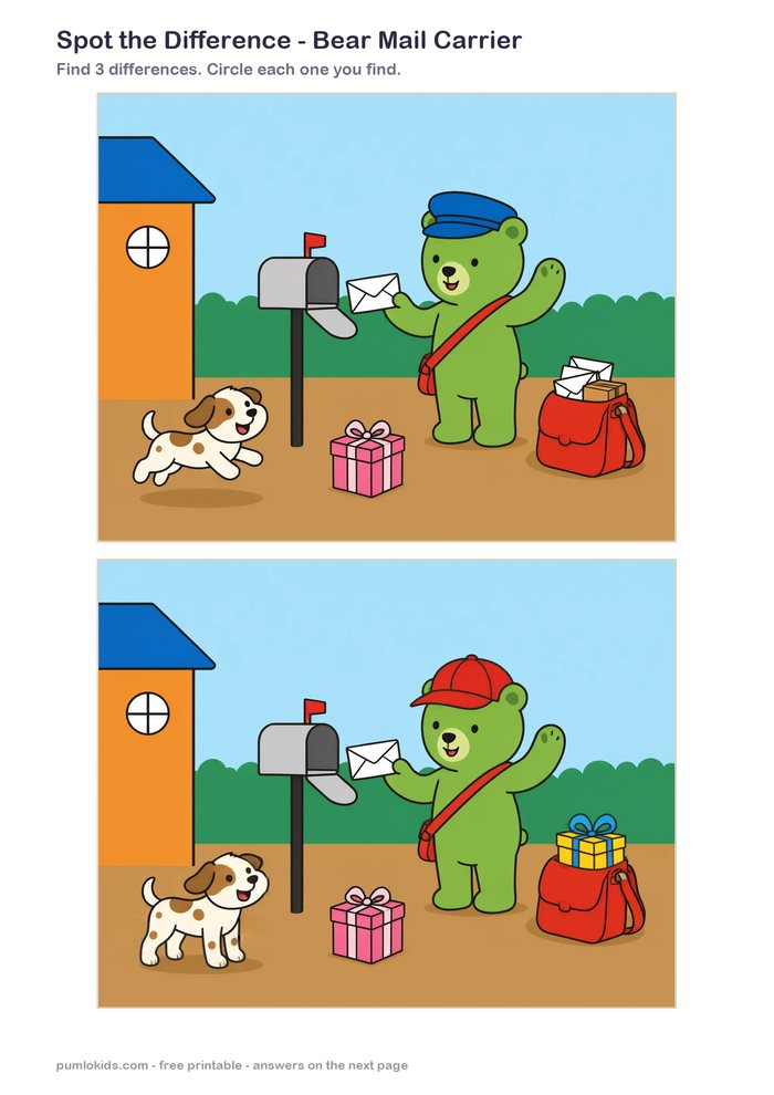 Bear Mail Carrier printable, page one