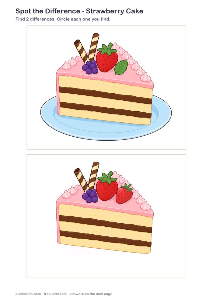 Strawberry Cake printable, page one