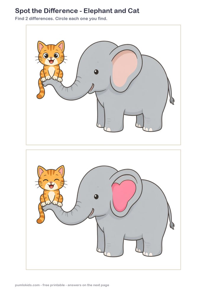 Elephant and Cat printable, page one