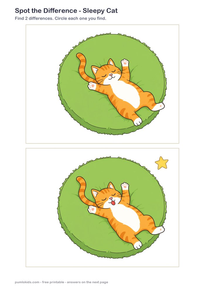 Sleepy Cat printable, page one